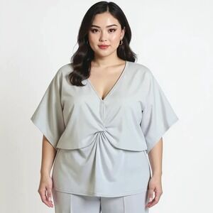 Missguided Gray Twist Front V Neck Kimono Sleeve Top Plus Size 20 NWT Silver